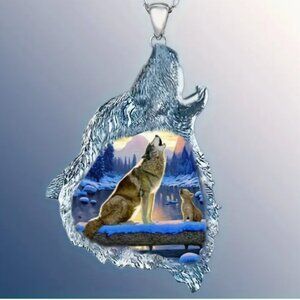 Wolf Silver Plated Pendant Necklace